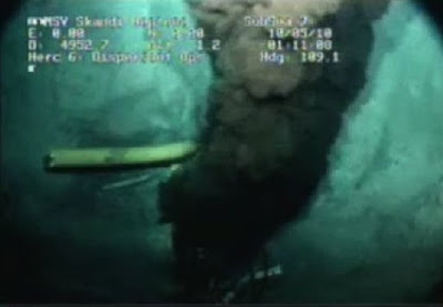 This image from BP's video shows oil gushing from the blown well in the Gulf of Mexico.