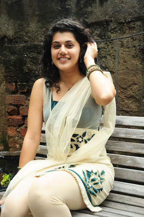 Tapsee in Cream Transparent and tight Churidar Dress Exposing her milky thighs cute stills