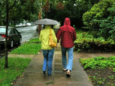 Susan and Matt in the rain. Susan and Matt in the rain.