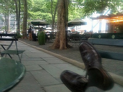 I put my feet up in Bryant Park. I put my feet up in Bryant Park.