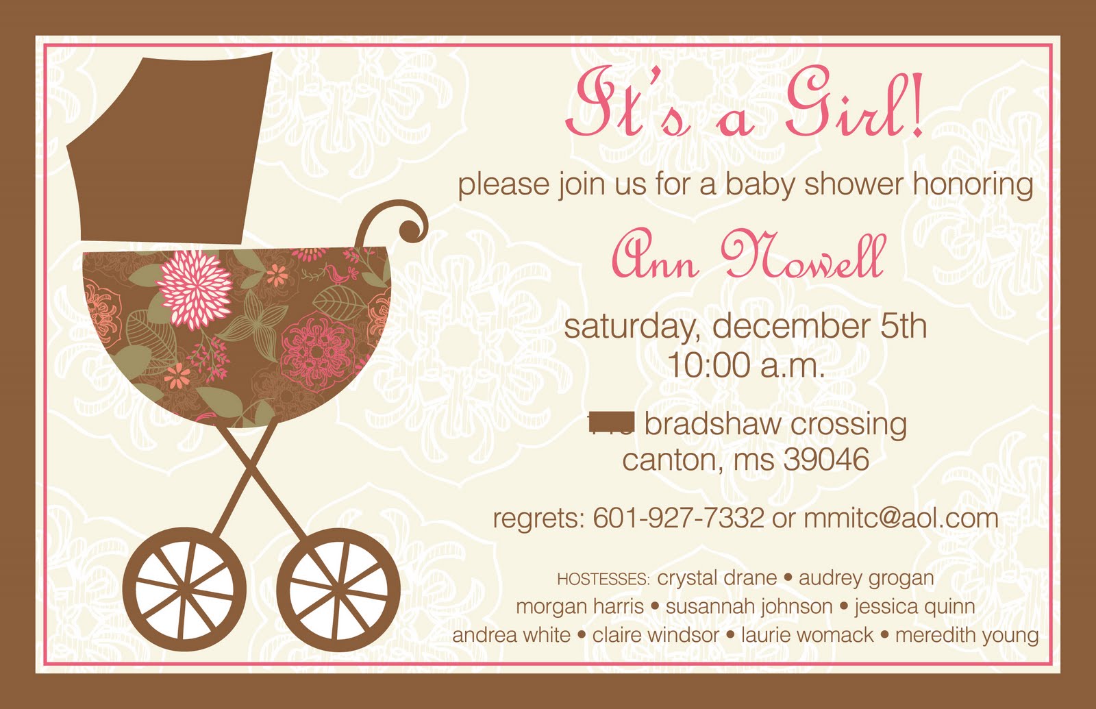 M. Young Designs: Pink and Brown Baby Shower Invitation