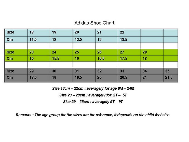 Adidas Kids Shoe Chart