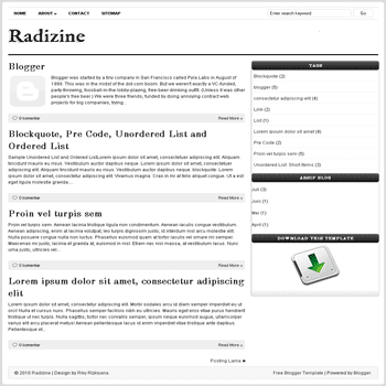 free blogger template Radizine blogspot template