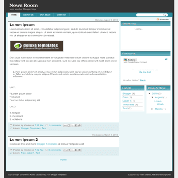 News Room free blogger template with 3 column blogger template and 2 right sidebar template