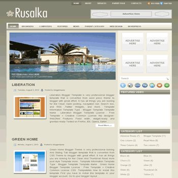 Rusalka free blogger template converted from wordpress template to blogger template with slideshow blogger template