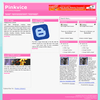 Pinkvice free blogger template converted WordPress Theme to Blogger for girly blogger template