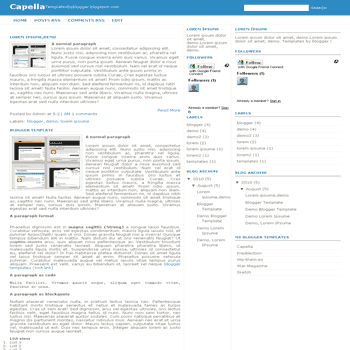 Capella free blogger template converted from wordpress theme to blogger template with 3 column blogger template