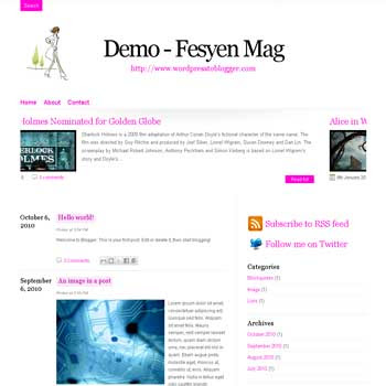 Fesyen Mag blogger template convert from wordpress theme to blogger with template blog magazine style, 3 column footer template also pagination for blogger ready