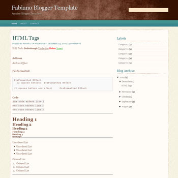 free fabiano blogger template converted from wordpress theme to blogger template with 4 column footer templates