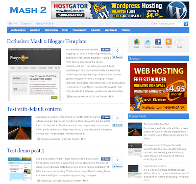 Mash 2 free blogger template with 3 column template and seo friendly template also template with pagination for blogger ready