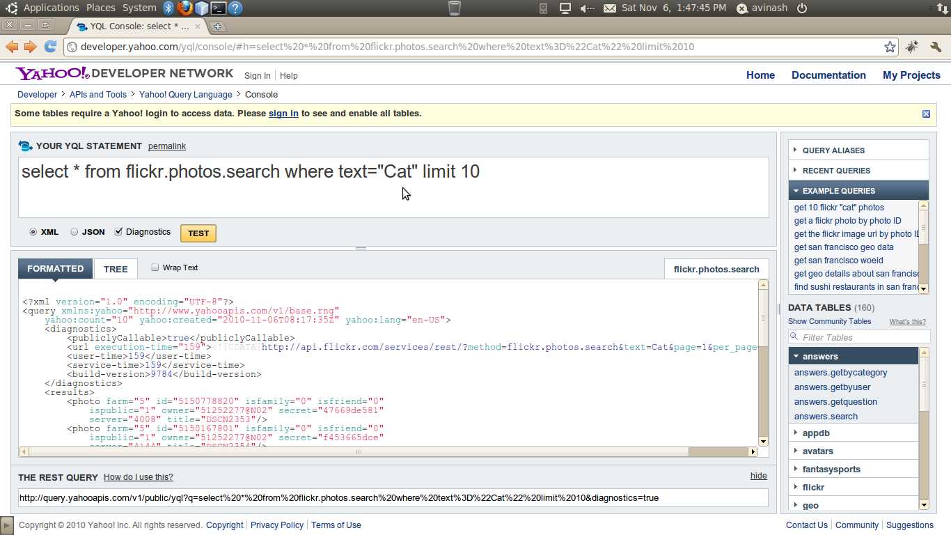 YQL Yahoo Query Language