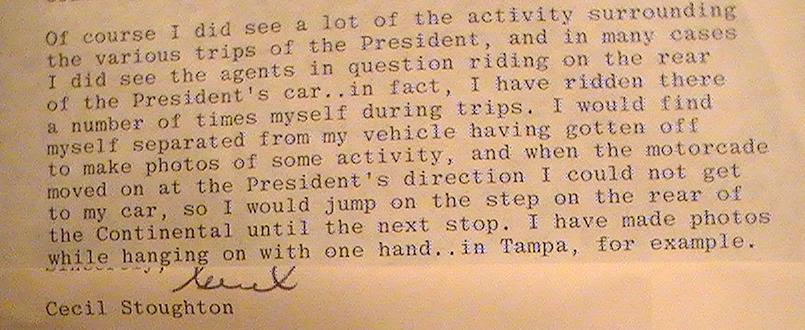 White House Photographer Cecil Stoughton ALSO rode on the rear of limo 11/18/63!