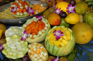 tropical fruits and melon displays