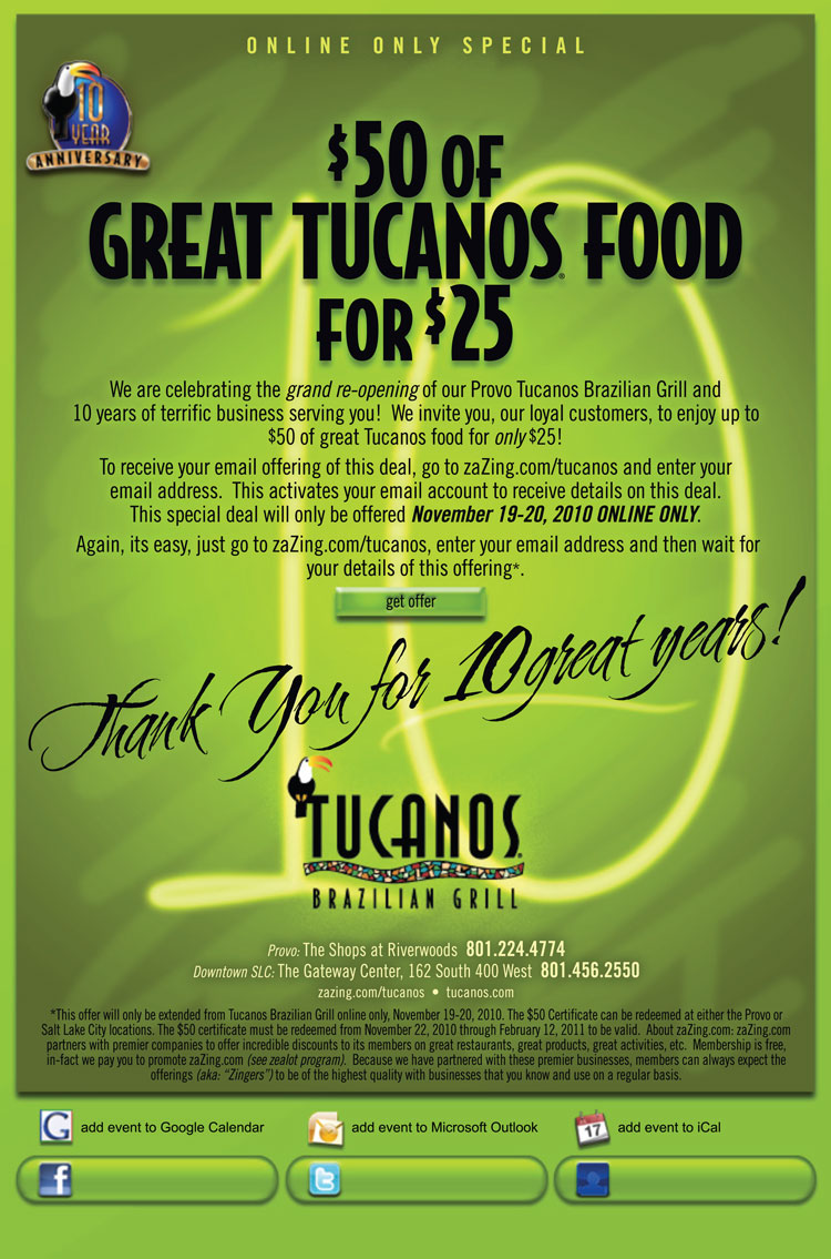 Discount coupons for tucanos