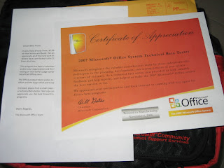 Certificate of Appreciation (2007 Microsoft Office System Technical Beta Tester)