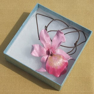 orchid pendant, handmade orchid leather pendant, flower jewellery