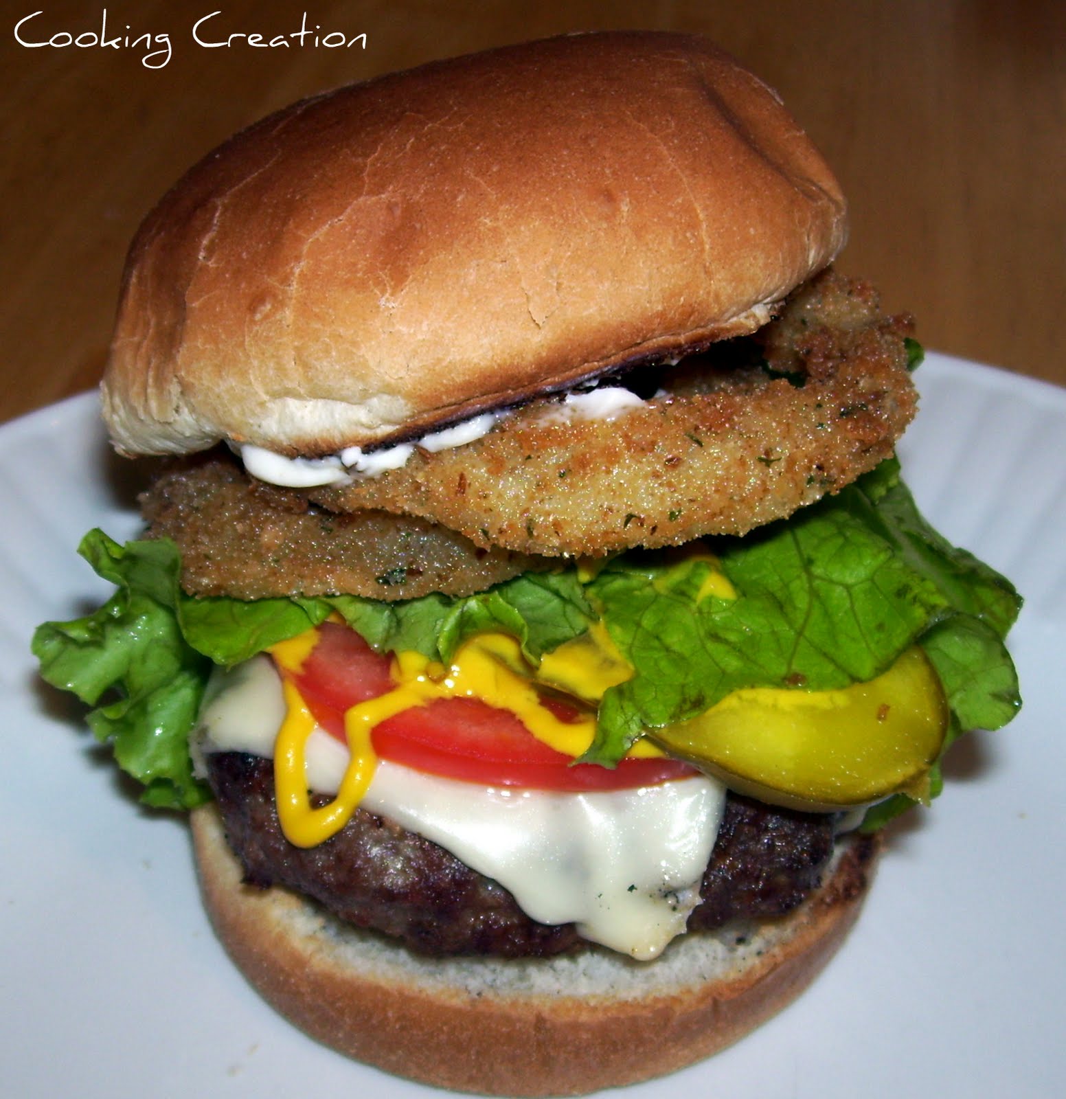 Cooking Creation Cheeseburger Topped with Homemade OldFashioned Onion