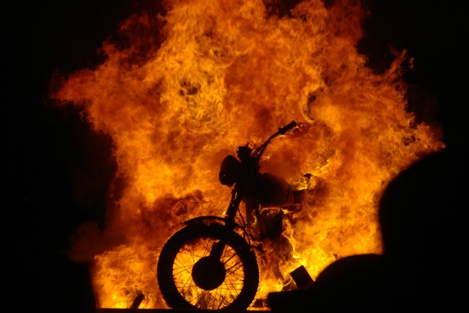 burning motorcycle