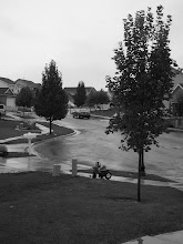 rainy day in a deserted neighborhood