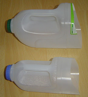 Home made scoops from plastic milk bottles