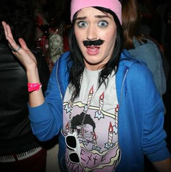Singer Katy Perry in self-adhesive moustache at fredflare.com Singer Katy Perry in self-adhesive moustache at fredflare.com