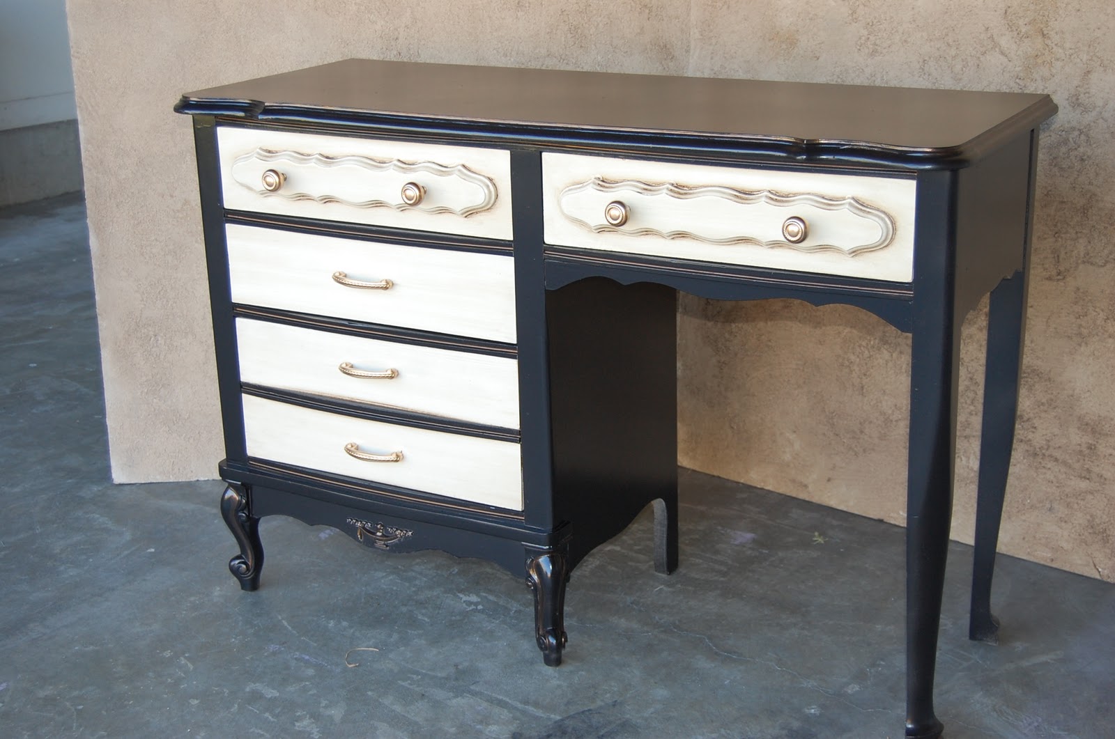 Kcfauxdesign French Style Black And White Glazed Desk And Hutch