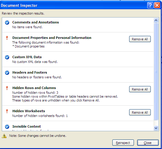 What is document inspector in excel platformlop