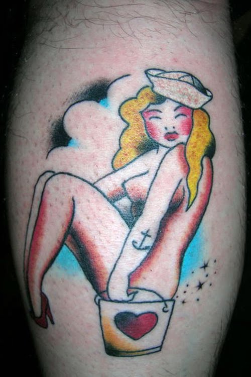 Smiling girl sailor jerry tattoo
