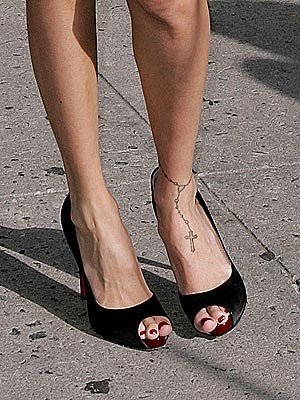 Rosary ankle bracelet tattoo.