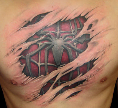 Spider Man chest tattoo for guys.