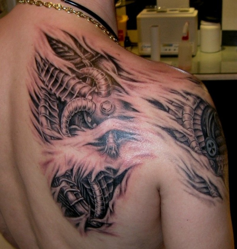 Biomechanical tattoos are also known as simply Bio-Mech tattoos.