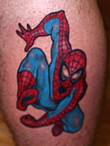 Old school Spiderman tattoo on calf.