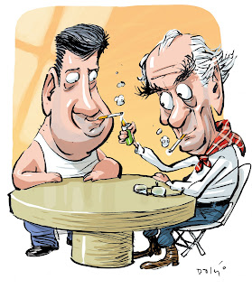 caricatura de Eduardo Goldenberg com Leonel Brizola, por Dalcio Machado
