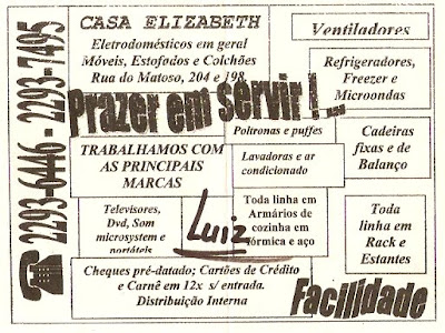 cartão da CASA ELIZABETH, rua do Matoso, na Tijuca