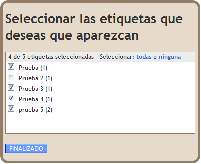 Selecciona las etiquetas que deseas que aparezcan