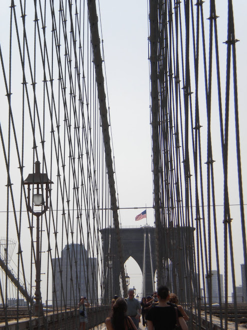 Cables and American Flag on Brooklyn Bridge