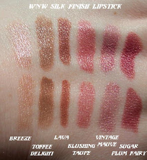wnw silk finish lipstick swatches