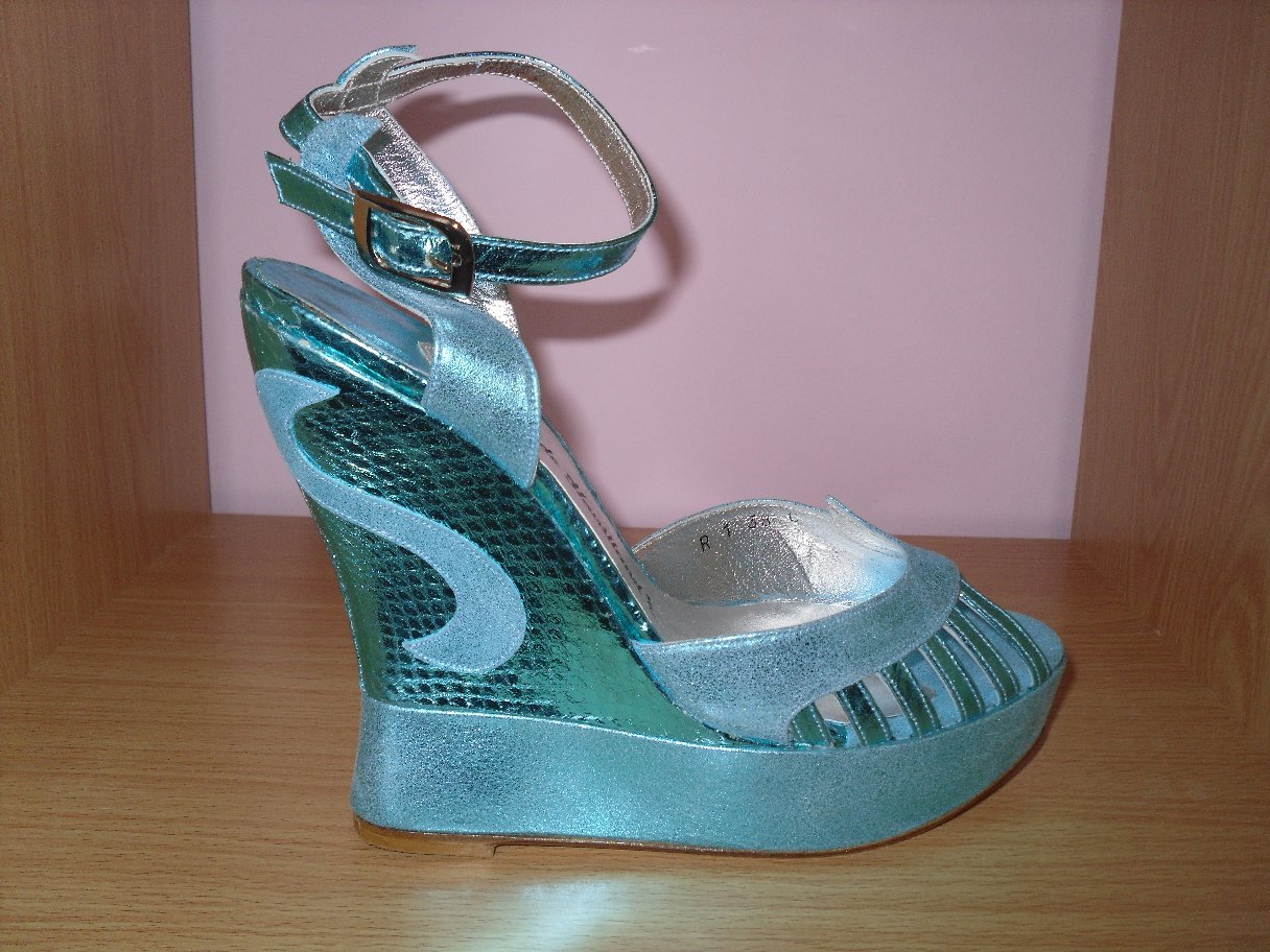 Aqua metallic Margaux wedges Te...