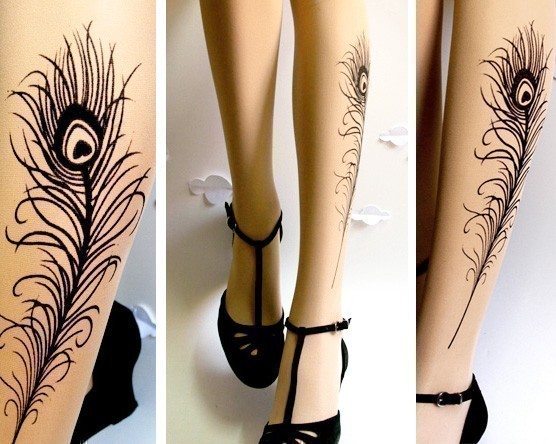 Peacock feather stockings - $18 from Tattoo Socks on Etsy Peacock feather stockings - $18 from Tattoo Socks on Etsy