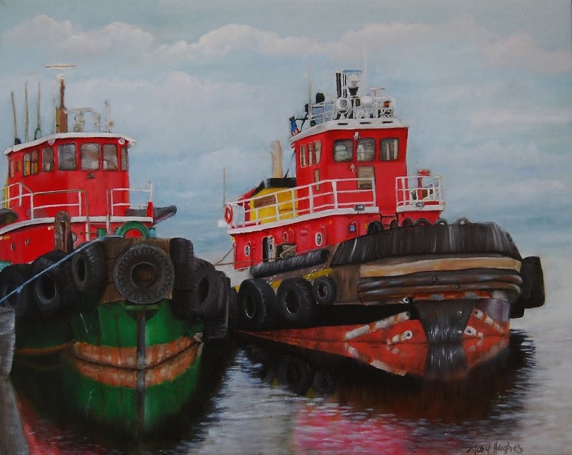 Mary Hughes Oil Painting Belfast Tug Boats Daily Painters