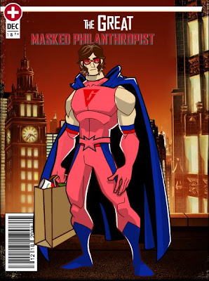 Comic Book Cover with the gay superhero The Great Masked Philanthropist
