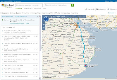 Buenos Aires a Mar del Plata con Live Search Maps
