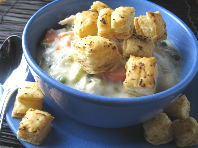 Chicken Pot Pie Soup Bowls With Puffy Croutons Recipe