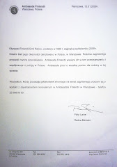 Letter from the Finnish Embassy in Warsaw, thanking for any support given to our case.