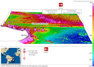 Mapa do relevo submarino da áres dos destroços do Airbus do voo 447 da Air France