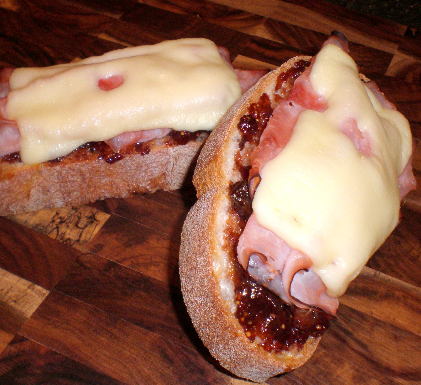 Authentic Suburban Gourmet Black Forest Ham, Cheese and Fig Jam Sandwich