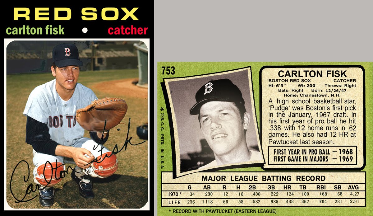 Carlton Fisk Boston Red Sox custom card by Bob Lemke '71 style #753 
