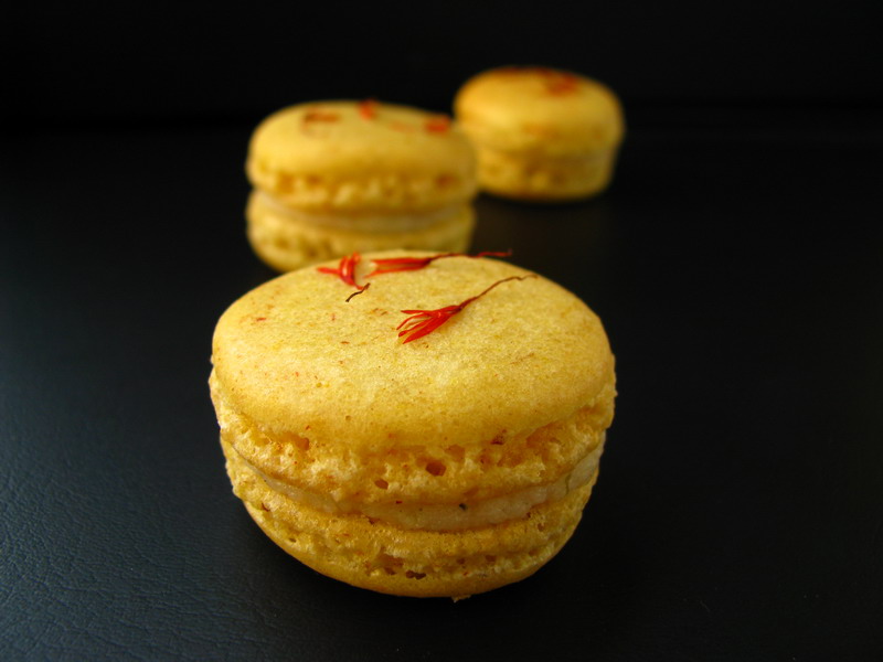 mushitza Safflower Macarons with Lime Kukicha White Chocolate Cream