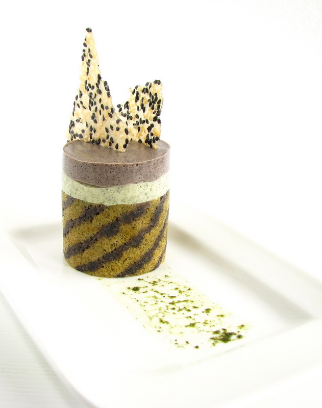 mushitza Matcha Black Sesame Entremet