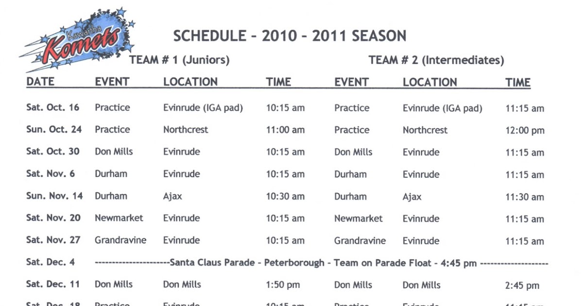 Kawartha Komets Latest Komets' Schedule